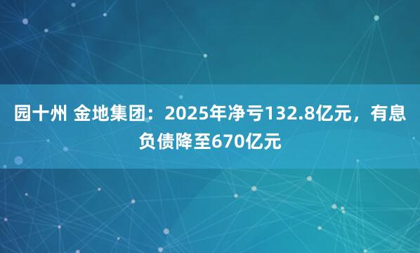 园十州 金地集团：2025年净亏132.8亿元，有息负债降至670亿元